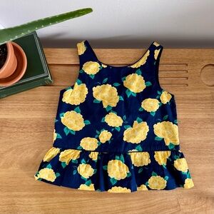 Janie and Jack Floral Peplum Top Navy Yellow Roses Cottagecore Girls 4 Bow Back